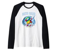 Cool Master Builder Dabbing On Moon Blocks Bricks Builder Maglia con Maniche Raglan