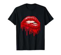 Cool Men's Women's Bold Red Biting Lips Graphic Short Sleeve Maglietta
