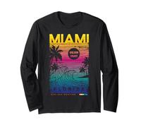 Cool Miami Beach Outfit Tee, Colorful Miami Graphic Maglia a Manica