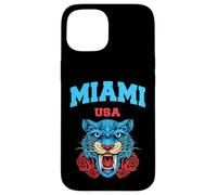 Cool Miami Beach with Floral Wild Tiger Illustration Graphic Custodia per iPhone 15