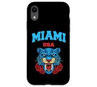 Cool Miami Beach with Floral Wild Tiger Illustration Graphic Custodia per iPhone XR