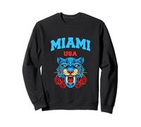 Cool Miami Beach with Floral Wild Tiger Illustration Graphic Felpa