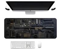 Cool Military Weapon Build Weapon Parts Display Large Gaming Mouse Pad, Stylish Desk Protector with Non-Slip Rubber, for Keyboard and Mousepad, Keyboard Mat (Style2,11.8×31.5inches)