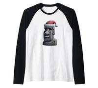 Cool Moai Island Face in Xmas Look per Gli Amanti delle Statue di Pietra Maglia con Maniche Raglan