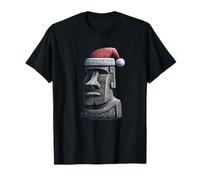 Cool Moai Island Face in Xmas Look per Gli Amanti delle Statue di Pietra Maglietta