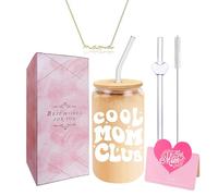 Cool Mom-Club - Set regalo per la mamma, tazza di vetro da 473 ml e collana dorata per mamma, regalo di compleanno per mamme eleganti, mamme bonus, glam-mas, amiche della mamma, madri da figlie