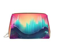 Cool Music Sound Wave Leather Hand Held Zipper Makeup Bag Cute Make Up Case Large Wide Open Pouch Pen Case, bianco, Taglia unica