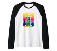 Cool New York City Baby Statue of Liberty Skyline Cartoon Maglia con Maniche Raglan