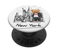 Cool New York City Teddy Bear Illustration Graphic Designs PopSockets PopGrip Adesivo