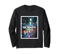 Cool New York City Times Square Skyline Illustration Graphic Maglia a Manica