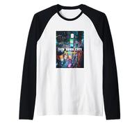 Cool New York City Times Square Skyline Illustration Graphic Maglia con Maniche Raglan