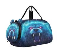 Cool Orso Blu Arrabbiato Borsa Sportiva da Nuoto e Palestra con Scomparto per Scarpe Borsa da Viaggio per Il Fine Settimana Borsone per Ragazzi