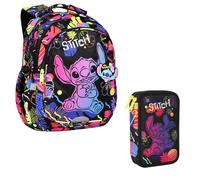 Cool Pack Zaino scuola 19L Jerry DISNEY STITCH nero + astuccio CAMPUS Stitch con scomparto organizer robusto imbottito scomparto per computer portatile e bottiglia, multicolore, Schulrucksack + Ovales