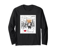 Cool Paris Teddy Bear Sketch Drawing Skyline Illustration Maglia a Manica