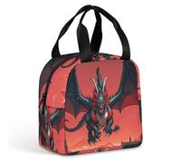 Cool Red Black Dragon Borsa per il pranzo per donne e uomini, borsa termica portatile con manico, a prova di perdite, riutilizzabile, per lavoro, picnic, viaggi