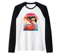 Cool Retro Flamingo negli Occhiali da Sole 70s Anni '80 Anni Maglia con Maniche Raglan