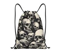 Cool Retro Skull Graphics Titolo: Borsone leggero con coulisse - Sacca da palestra pieghevole impermeabile con tracolla regolabile, ideale per sport, yoga, viaggi e scuola, Nero , S
