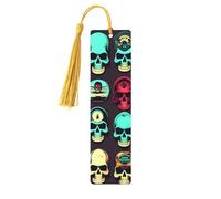 Cool Retro Skull Head Graphics 5 Pc Artistico Segnalibri Set per le Donne Nappa Segnalibri in Legno Forniture Studio