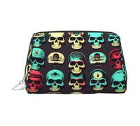Cool Retro Skull Head Graphics Leather Toiletry Organizer Bag, Viaggi Friendly Makeup Pouch per le donne, Argento, Taglia unica, Beauty case