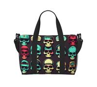 Cool Retro Skull Head Graphics Print Tote Crossbody Borsa da viaggio con zip Borsa casual per gite di fine settimana e palestra shopping, Nero , Taglia unica, Borsa da viaggio