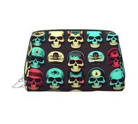Cool Retro Skull Head Graphics Printed Portable Beauty Case, Compact Travel Pouch with Organized Interior Slots for Daily, Argento, One Size