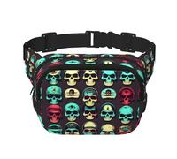 Cool Retro Skull Head Graphics stampa Fanny Pack borsa con cinghia regolabile quadrato doppio strato cintura unisex ovunque