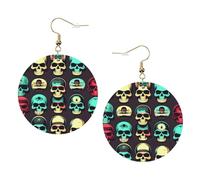 Cool Retro Skull Head Graphics Trendy Orecchini in pelle per le donne ciondola 1 paio di orecchini piercing stampati leggeri gioielli regali per donne ragazze