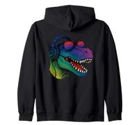 Cool Retro T-Rex Dino con cuffie Felpa con Cappuccio