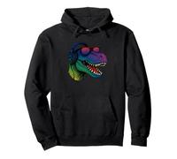 Cool Retro T-Rex Dino con cuffie Felpa con Cappuccio