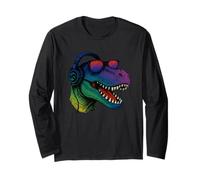 Cool Retro T-Rex Dino con cuffie Maglia a Manica