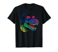 Cool Retro T-Rex Dino con cuffie Maglietta