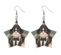 Cool Rich Gangster Boss Cat Orecchini in legno da donna, gioielli vintage eleganti in legno, orecchini leggeri per matrimoni, feste, regalo di tutti i giorni, Star, Legno, Legno