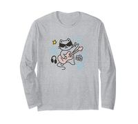 Cool Rock Cat, Divertente Chitarra a Forma di Gatto Rock Star, Amante della Musica Kawaii Maglia a Manica