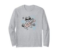 Cool Rock Cat, Divertente Chitarra a Forma di Gatto Rock Star, Amante della Musica Kawaii Maglia a Manica