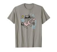 Cool Rock Cat, Divertente Chitarra a Forma di Gatto Rock Star, Amante della Musica Kawaii Maglietta