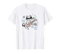 Cool Rock Cat, Divertente Chitarra a Forma di Gatto Rock Star, Amante della Musica Kawaii Maglietta