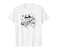 Cool Rock Cat, Divertente Chitarra a Forma di Gatto Rock Star, Amante della Musica Kawaii Maglietta