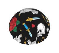 Cool Rock Wild Bird Red Roses Skull Flower Cuffia Da Doccia Per Donna Con Elastici Cuffia Doccia Riutilizzabile Cuffie Da Bagnos Per Nuoto Viaggi Hotel