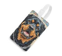Cool Rottweiler Dog Art Etichette per bagagli con carta d'identità, etichette resistenti per borse da viaggio, etichette impermeabili per valigie, zaini e custodie da viaggio, stile bianco