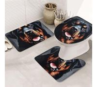 Cool Rottweiler Dog Art - Set di 3 tappetini da bagno antiscivolo per il bagno in microfibra, tappetino da bagno assorbente, tappetino per contorno e copriwater