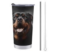 Cool Rottweiler Dog Art Tumbler 590 ml Bottiglie d'acqua in acciaio inox con manico a prova di perdite grande capacità tazza da auto tazza da viaggio isolata tazza da caffè regalo per donne uomini