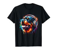 Cool Rottweiler Dog Cuffia Musica Art Natale Maglietta