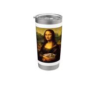 Cool Sarcastic Mona Lisa Carrying Her Cat Graphic Designs Bicchiere termico in acciaio inox doppia parete
