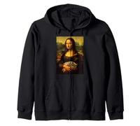 Cool Sarcastic Mona Lisa Carrying Her Cat Graphic Designs Felpa con Cappuccio