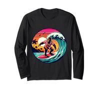 Cool Sasquatch sulla tavola da Surf Surf Onde Tropicali del Tramonto Maglia a Manica