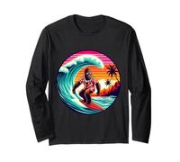 Cool Sasquatch sulla tavola da Surf Surf Onde Tropicali del Tramonto Maglia a Manica