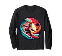 Cool Sasquatch sulla tavola da Surf Surf Onde Tropicali del Tramonto Maglia a Manica