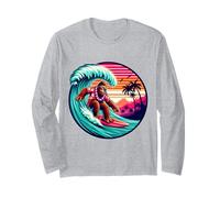 Cool Sasquatch sulla tavola da Surf Surf Onde Tropicali del Tramonto Maglia a Manica