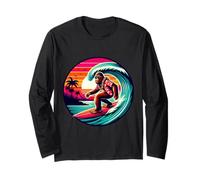 Cool Sasquatch sulla tavola da Surf Surf Onde Tropicali del Tramonto Maglia a Manica