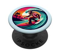 Cool Sasquatch sulla tavola da surf Surf onde tropicali del tramonto PopSockets PopGrip Adesivo